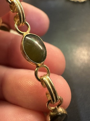 Russell Womens Bracelet 1/20 12k GF Green Semiprecious Gemstone Vtg 50s