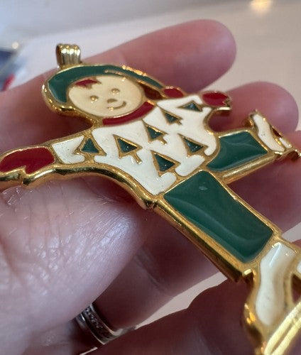 VTG Wallace Silversmiths Ice Skating Boy Child Enamel Christmas Ornament Skater