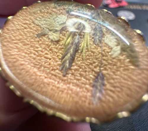 VTG Domed Brooch Dried Flowers Bubble Cameo Shaped