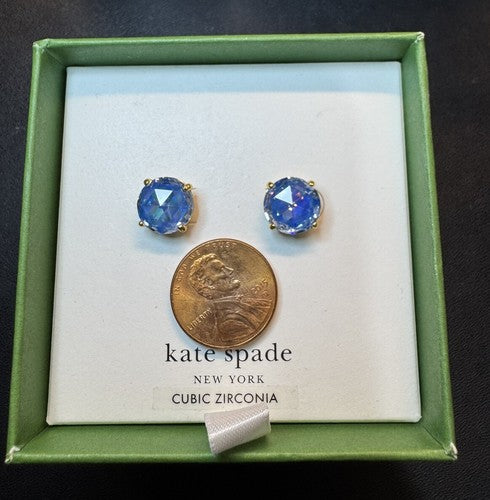 Kate Spade earrings Bright Ideas blue crystal studs sparkly goldtone