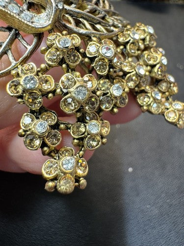 Stunning VTG Oscar De La Renta Rhinestone Large Flower & Bow Brooch