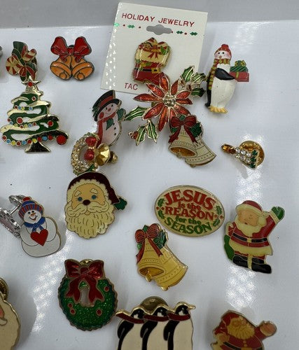 Christmas Lapel Flat Brooch Pin Lot Vintage to Modern 55 pcs Some Signed