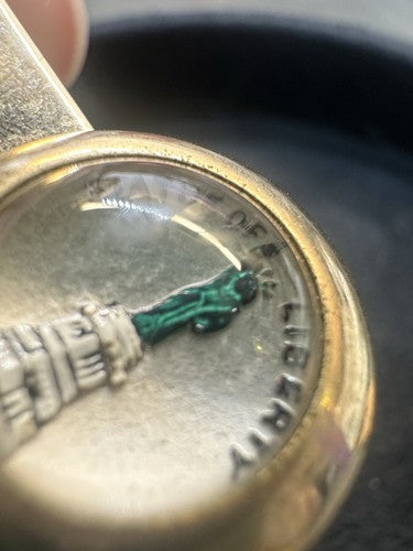 Amazing Statue of Liberty Reverse Carved Crystal Gold Tone Tie Tack Clip