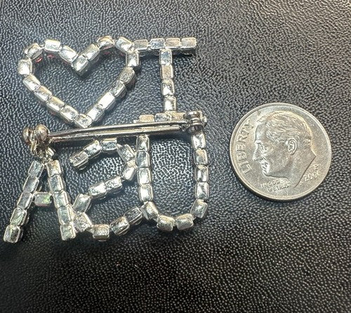 Patriotic I Heart Love USA America Flag Rhinestones Prong Set Silver Tone