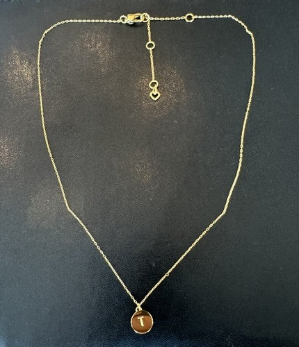 Kate Spade "T" Initial Pendant Gold Tone Pendant 16"-18" Necklace 78$ Retail