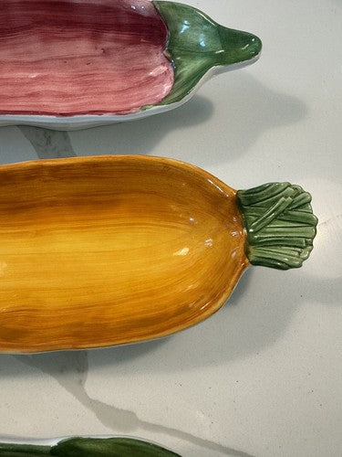 Vietri Vegetable Serving Dishes 4 set - Carrot, Pepper, Peas, & Eggplant - Italy
