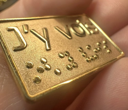 J’y Vois Braille Lapel Pin Gold Color Tone Metal I Care in French