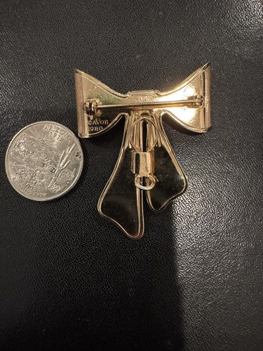Vintage Avon Signed Brooch, Tied Bow Pin, Gold, 1980, Combined Shipping