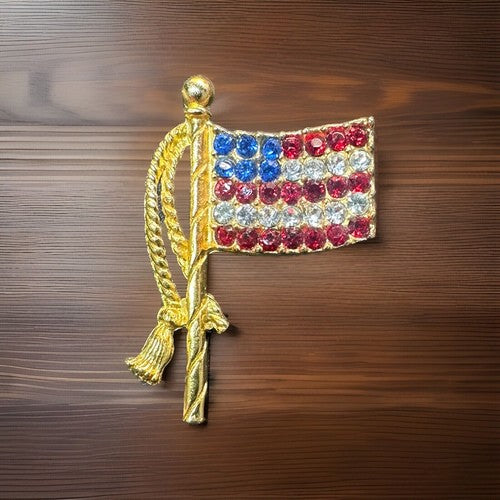 Vintage From the 1960's American Flag Rhinestone Pin/Brooch