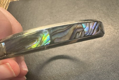 Vintage Bangle 8” Bracelet Silver Tone Abalone Shell 3/8” Wise