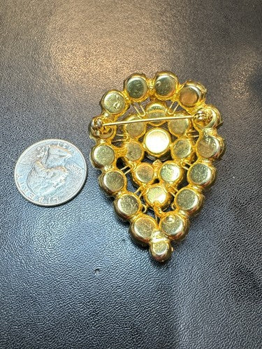VINTAGE JULIANA DELIZZA & ELSTER AURORA BOREALIS FILIGREE BROOCH EUC GOLD TONE