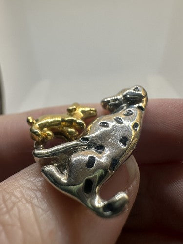Vintage Two Tone Avon Dalmatian Dog And Pup Brooch Pin Gold Silver Tone Puppy