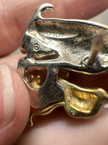 Vintage Two Tone Avon Dalmatian Dog And Pup Brooch Pin Gold Silver Tone Puppy
