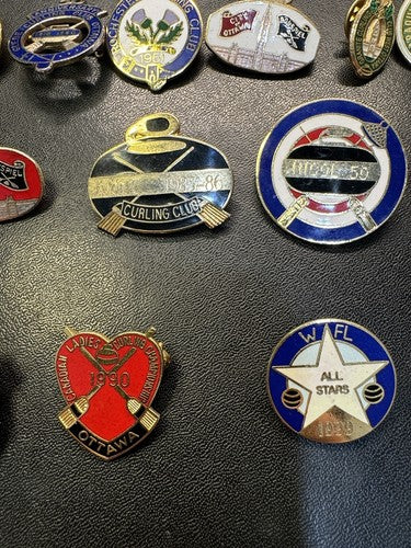 Job Lot 17 Bundle Vintage Curling Club Pin Badges Collection 1950s - 2010s