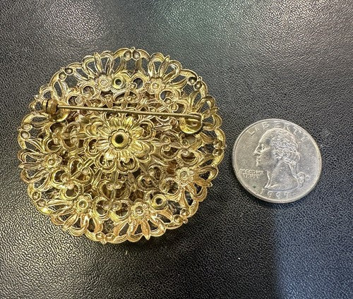 Vintage West Germany Sugar Glass, Floral Pattern. Gold Tone Filigree.