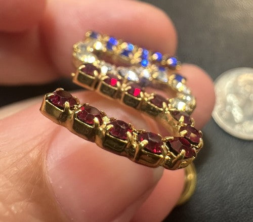 Vintage Unusual USA Rhinestone Pin Red White Blue Brooch