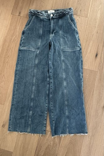 Frame Womens Braided Waistband Wide Leg Crop Jeans, Size 27 Retail $288
