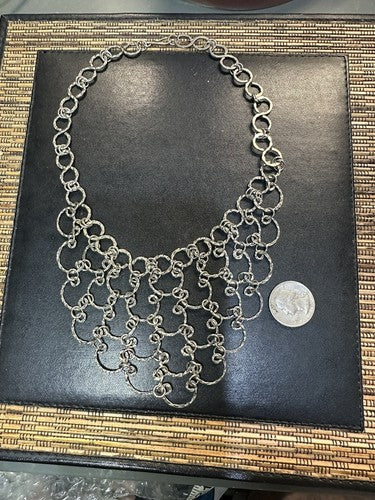Gunmetal Chainmail Mesh Bib Necklace 17” 4.5” Drop