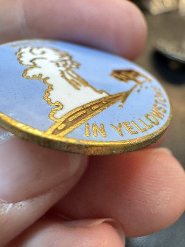 Vintage Winter In Yellowstone National Park Pin Souvenir Buffalo Old Faithful