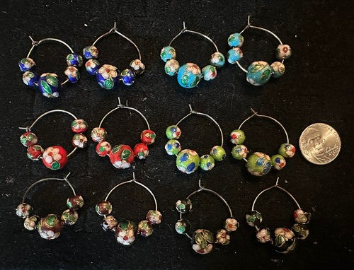 Lot of 12 Cloisonne Wine & Drink Glass Charms - Multicolor Cloisonné