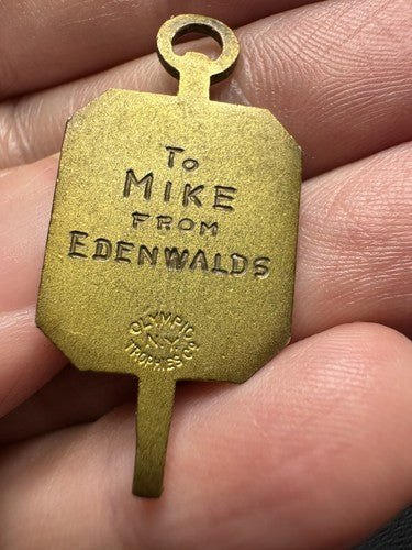 Antique Gold Tone Cloisonné Baseball Key Fob Olympic Trophies Co. NY