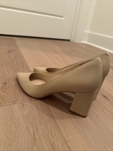 Marc Fisher LTD ZALA BLOCK HEEL POINTY TOE PUMP Light Natural Leather Size 9