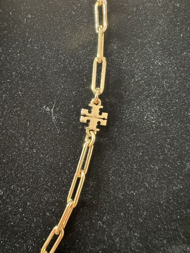Auth NEW Tory Burch GOLD GOOD LUCK Logo Necklace $198