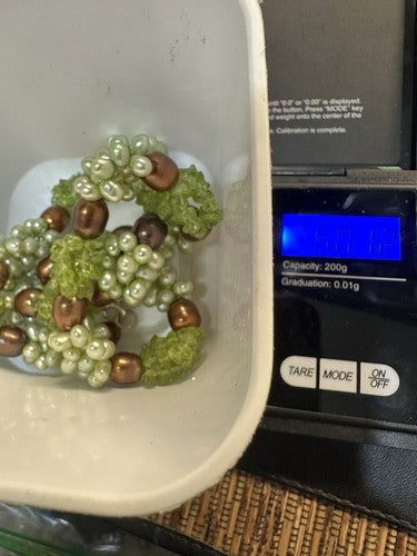 Fresh Water Pearl Necklace Peridot 925 Clasp Cluster Green Brown 60g