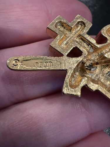 Vtg Avon #1 Nurse Pin Brooch Back Red Cross Rhinestone Gold Tone Medical 10211