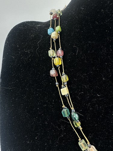 ZAD 3 Row Multi color Glass Bead Necklace 16”-18”