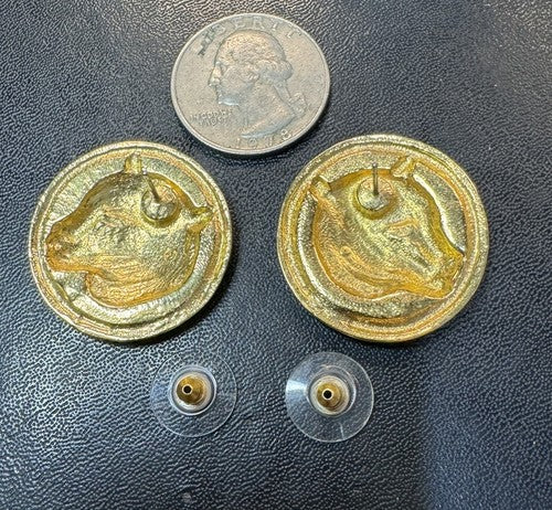 Vintage AVON 1989 Safari Leopard Goldtone Round 1” Pierced Earrings