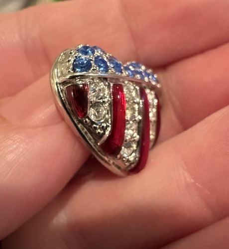 Swarovski Brave Heart American Flag 9/11 Patriotic Commemorative Tack Pin NWT