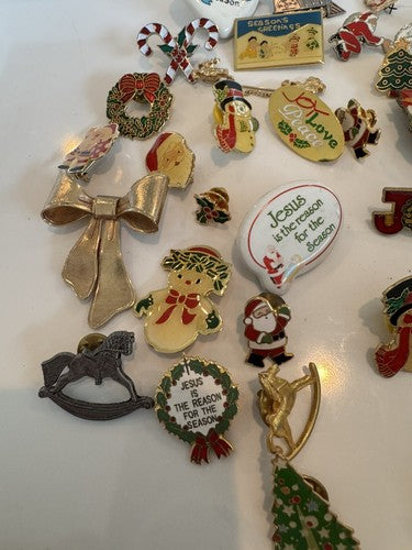 Christmas Lapel Flat Brooch Pin Lot Vintage to Modern 65 pcs