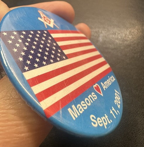 Masons Love America Masonic Pin September 11th 9/11 American Flag Enamel Heart