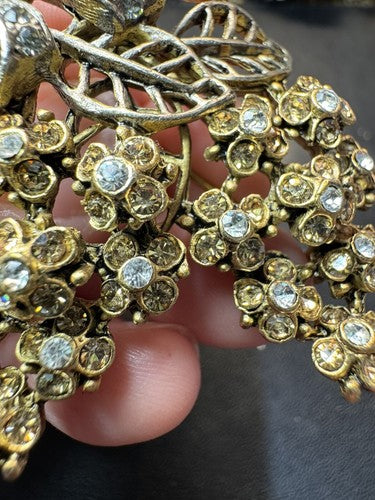 Stunning VTG Oscar De La Renta Rhinestone Large Flower & Bow Brooch