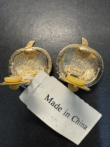 Vintage Majestic PUMPKIN EARRINGS Rhinestone Crystals Halloween Fall