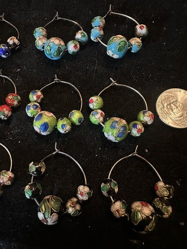 Lot of 12 Cloisonne Wine & Drink Glass Charms - Multicolor Cloisonné