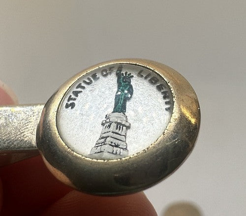 Amazing Statue of Liberty Reverse Carved Crystal Gold Tone Tie Tack Clip