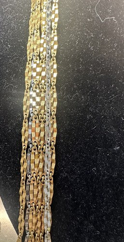 Vintage Faceted Etched Metal Chain Necklace Multi Strand Gold Silver Tone