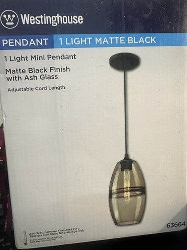 Westinghouse 63660 Soren Mini Pendant Matte Black Ash Color Glass