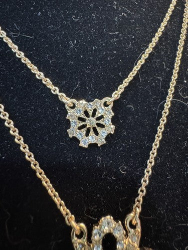 16" MARCHESA YGP Champagne and White Crystal 2 Strand Flower Necklace