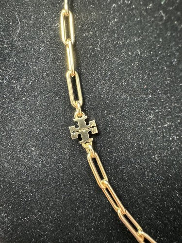 Auth NEW Tory Burch GOLD GOOD LUCK Logo Necklace $198