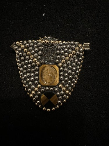 Exquisite Richard Minadeo Heraldic Shield Brooch Pin Carved Tiger Eye Cameo