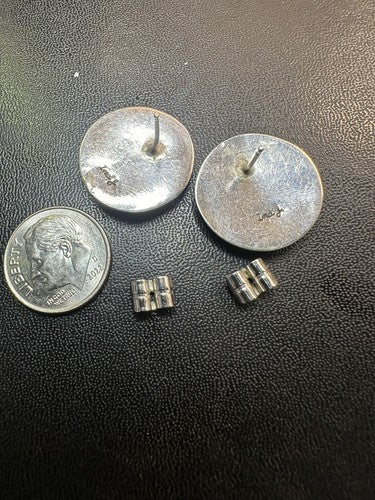 Vtg Navajo Signed Coin Silver Saucer Disk Concho Post Earrings Ina J.