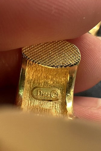 Christian Dior Vintage Clip Earrings Gold Chunky Half Hoop Rhinestone 80s