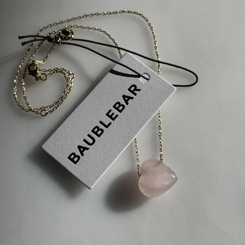 BaubleBar Juno Rose Quartz Stone Gold Plated Necklace 16"+ 3" Extender MRSP $38