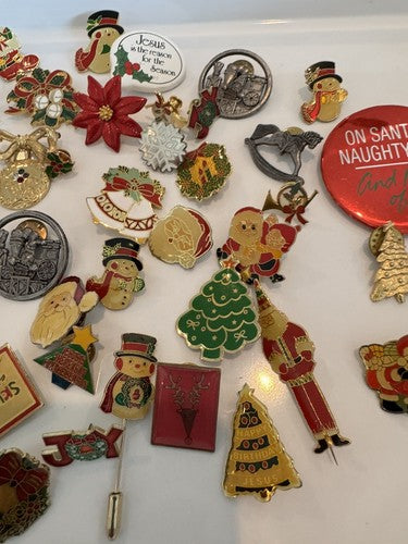 Christmas Lapel Flat Brooch Pin Lot Vintage to Modern 65 pcs
