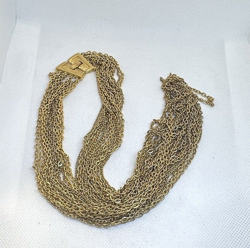 Vintage Crown Trifari 15 Strand Gold Tone Graduated Chain Necklace