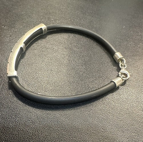 Sterling Silver & Black Rubber Cord Greek Key Bracelet