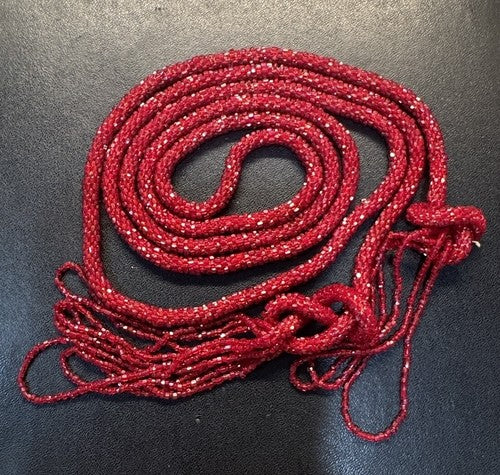 Antique Art Deco Sautoir Red Seed Bead Flapper Lariat Rope Necklace Tassel 57”